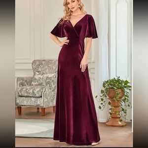 Velvet Burgundy flutter sleeve dress